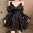 Cutaway-shoulder Plain A-line Dress