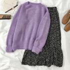 Plain Sweater / Floral Midi Skirt