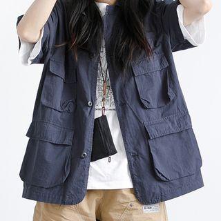 Plain Over-sized Cargo Short Sleeve Shirt