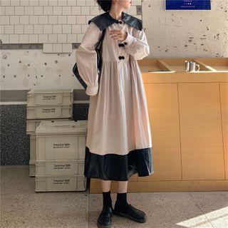 Collared Medium Long Dress As Shown In Figure - One Size