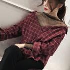 Lace Panel Plaid Long-sleeve Top