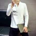 Letter Split-neck Long-sleeve T-shirt