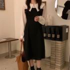 Two-tone Panel Midi A-line Dress Black - One Size