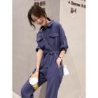 Elbow-sleeve Collar Jumpsuit