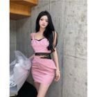 Lace Trim Camisole Top / Mini Pencil Skirt / Short-sleeve Cropped Jacket