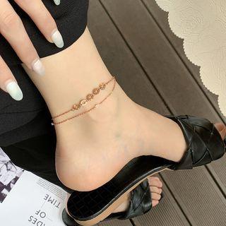 Stainless Steel Rhinestone Layered Anklet Gold - One Size