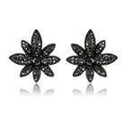Rhinestone Flower Earrings Black - One Size