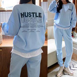 Set: Letter Layered-hem Sweatshirt + Jogger Pants