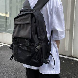 Plain Buckled Backpack Black - One Size