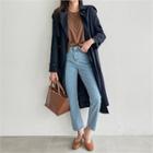 Double-breasted Trench Coat With Belt Navy Blue - One Size