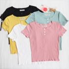 Short-sleeve Frill Trim Buttoned T-shirt