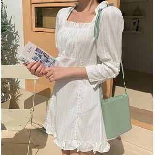 3/4-sleeve Striped Ruffled A-line Dress