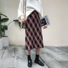 Plaid Midi A-line Knit Skirt