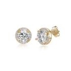 925 Sterling Silver Plated Champagne Gold Round Stud Earrings With Austrian Element Crystal Champagne - One Size