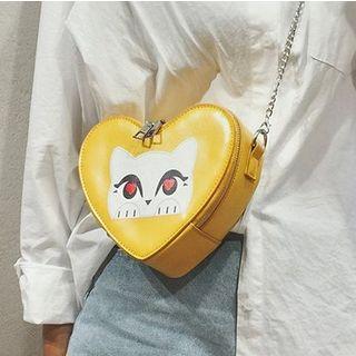 Faux Leather Cat Applique Heart Crossbody Bag