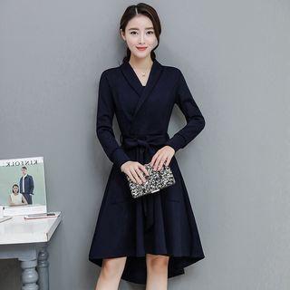 Dip Back V-neck Tie-waist Wrapped A-line Dress