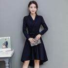 Dip Back V-neck Tie-waist Wrapped A-line Dress
