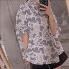 Elbow-sleeve Cow Print Shirt Gray Cow - White - One Size