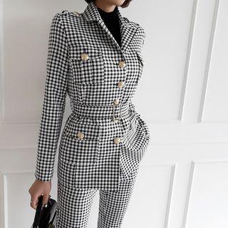 Set: Plaid Button Blazer + Plaid Dress Pants