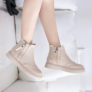 Faux Leather Zip-up Ankle Boots