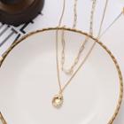 Alloy Disc Faux Pearl Pendant Layered Necklace Necklace - Gold - One Size