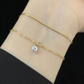 Stainless Steel Rhinestone Layered Bracelet Gold - One Size