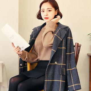 Flap-detail Checked Coat