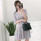 Elbow-sleeve Print Mini A-line Dress