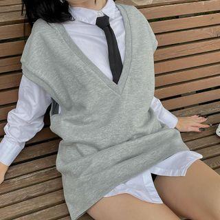 V-neck Oversized Plain Vest