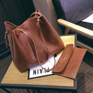 Set Of 2: Faux Leather Tote + Pouch