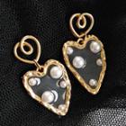 Faux Pearl Heart Drop Earring 1 Pair - S925 Sterling Silver Stud Earring - Heart - One Size