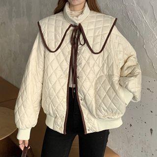 Quilted Tie-neck Button Jacket