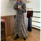 Floral Print V-neck Long-sleeve Dress As Shown In Figure - One Size