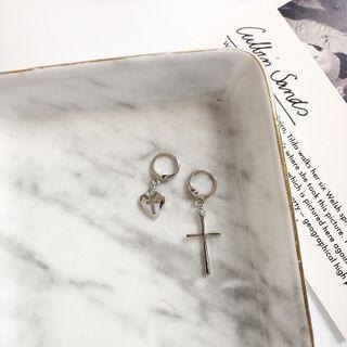 Non-matching Alloy Heart & Cross Dangle Earring