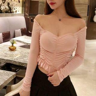 Off-shoulder Cropped Top Pink - One Size