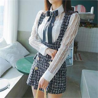 Metallic-button Tweed Suspender Dress