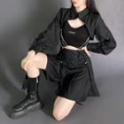 Long-sleeve Cropped Shirt / Applique Knit Camisole / Lace-up Pleated Skirt (various Designs)