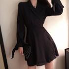 Notched-lapel Mini Flare Dress Black - One Size