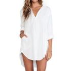 Plain Dip Back V-neck Long-sleeve Blouse