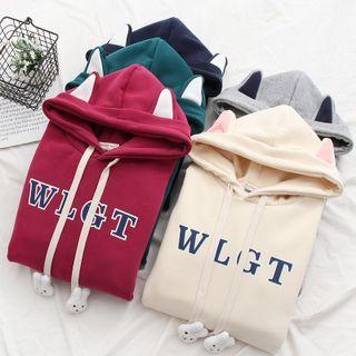 Letter Print Rabbit Accent Hoodie