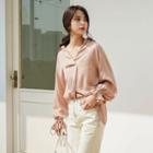 Plain Long-sleeve Top Pink - One Size