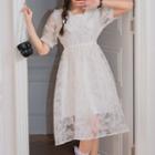 Short-sleeve Peter Pan Collar Butterfly Textured Dress