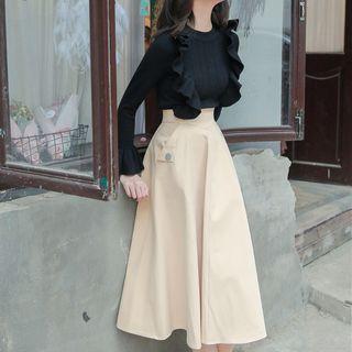 Set: Ruffle-trim Sweater + Midi A-line Skirt