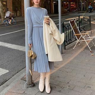 Long-sleeve Mock Two-piece Knit Midi Dress