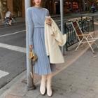 Long-sleeve Mock Two-piece Knit Midi Dress