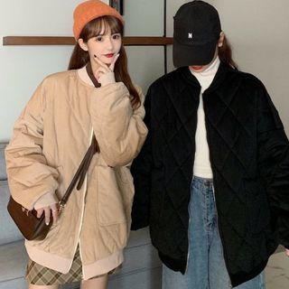 Plain Loose-fit Quilted Jacket