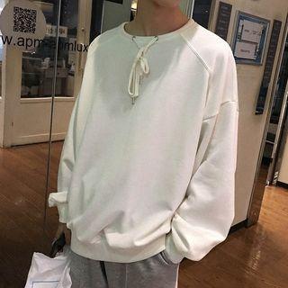 Long-sleeve Plain Lace-up Top