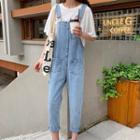 Front Pocket Distressed Denim Jumper Pants