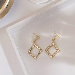 Geometric Rhinestone Dangle Earring 1 Pair - Era058-19 - Gold & White - One Size