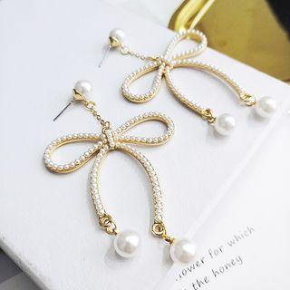 Faux Pearl Bow Dangle Earring Gold - One Size